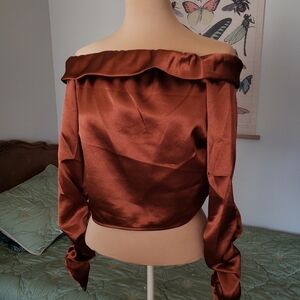 Metallic Orange Off the Shoulder Top